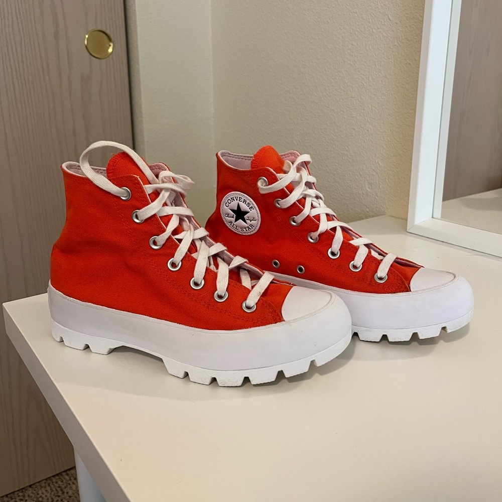 Converse Lugged Orange Platform Sneakers Shoes - Size 8